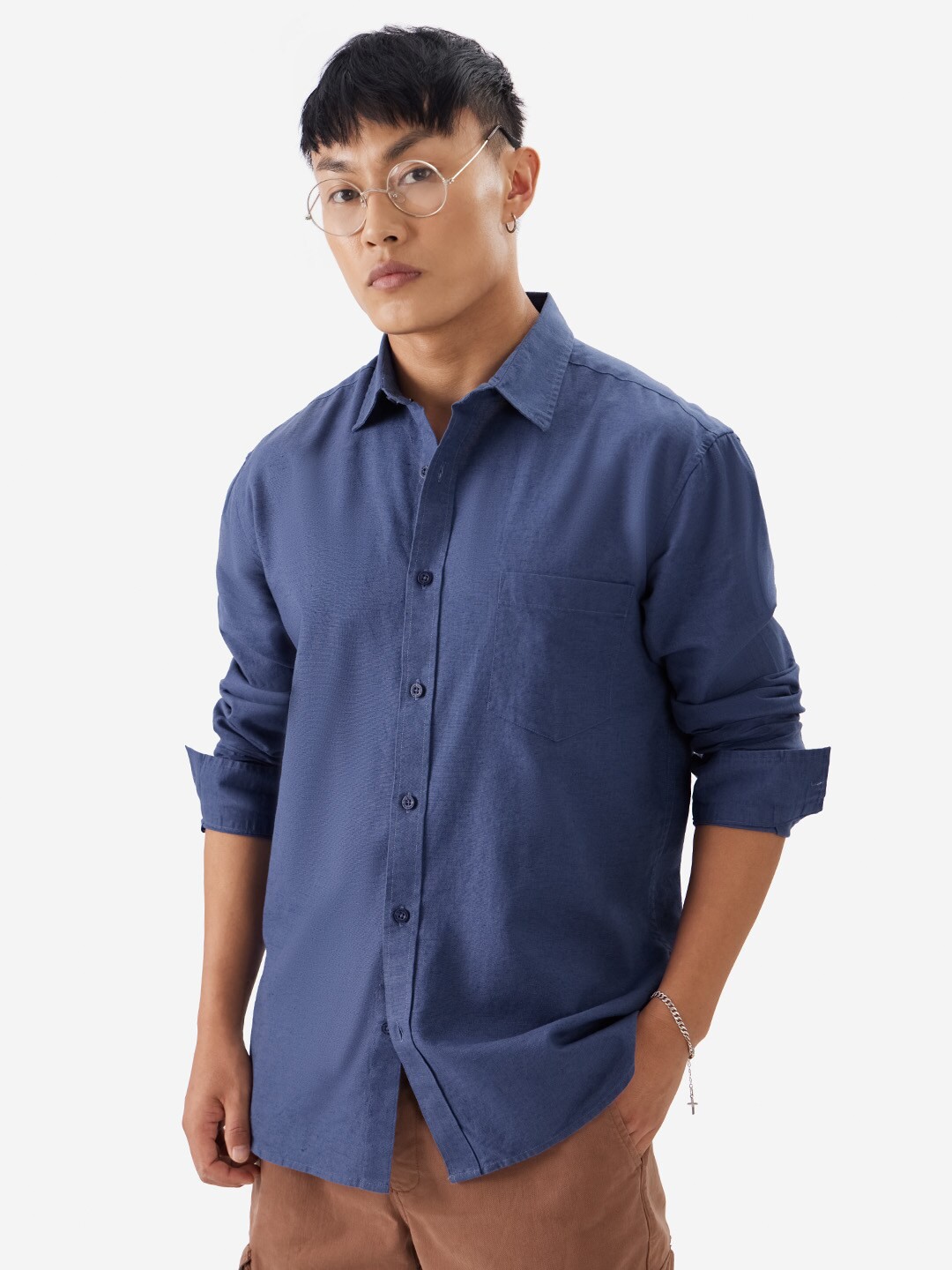

The Souled Store Spread Collar Cotton Casual Shirt, Blue