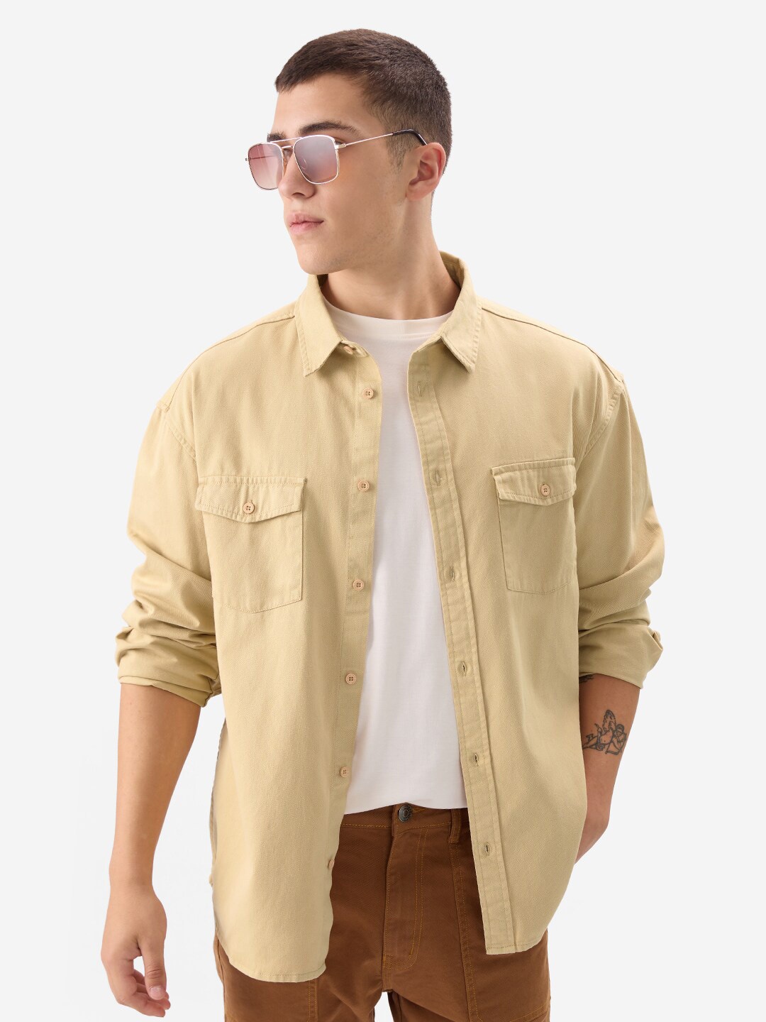 

The Souled Store Beige Opaque Cotton Casual Shirt