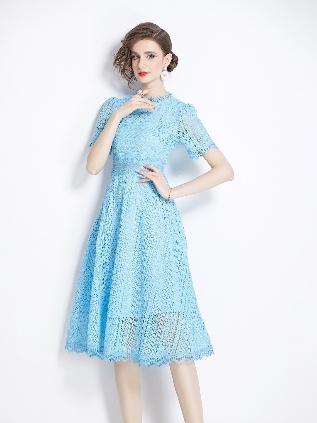 

JC Collection Floral Self Design Fit & Flare Dress, Blue