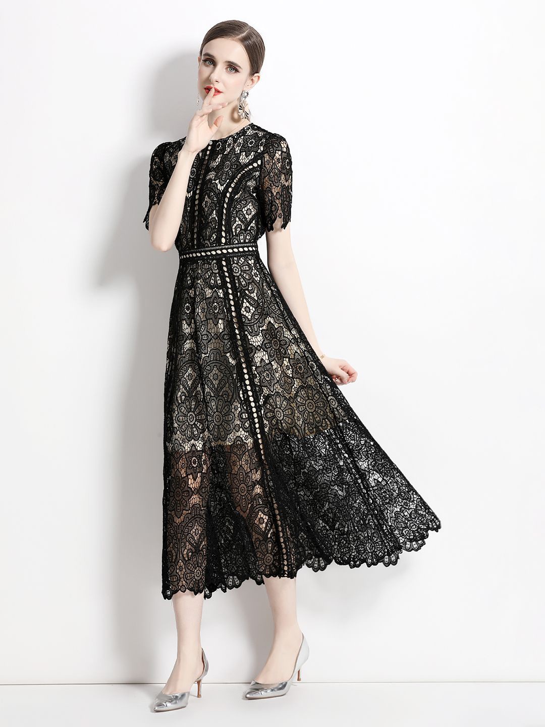 

JC Collection Self Design A-Line Midi Dress, Black