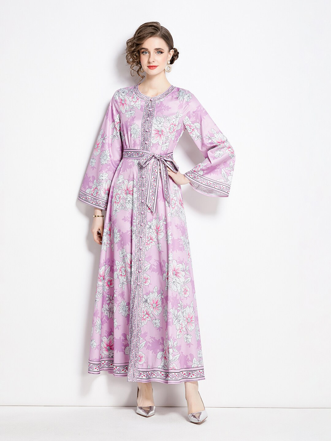 

JC Collection Floral Printed Flared Sleeves Maxi Dress, Purple