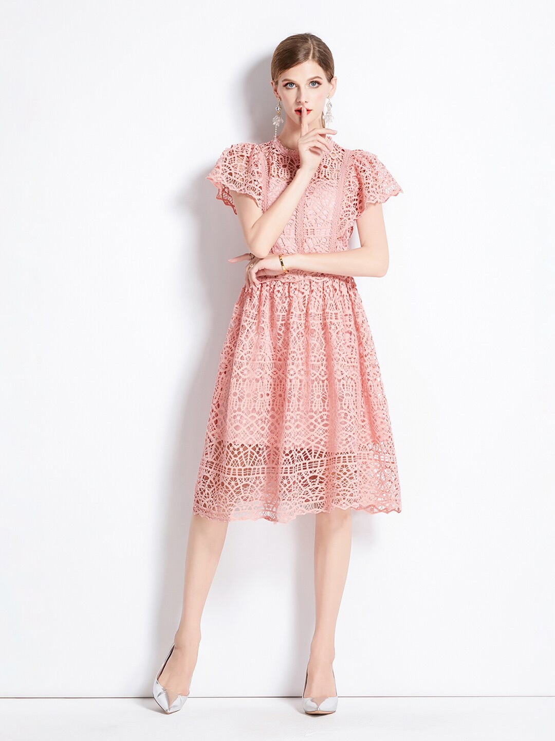 

JC Collection Self Design Fit & Flare Midi Dress, Pink