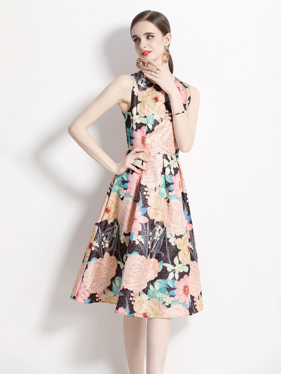 

JC Collection Floral Printed Fit & Flare Dress, Peach