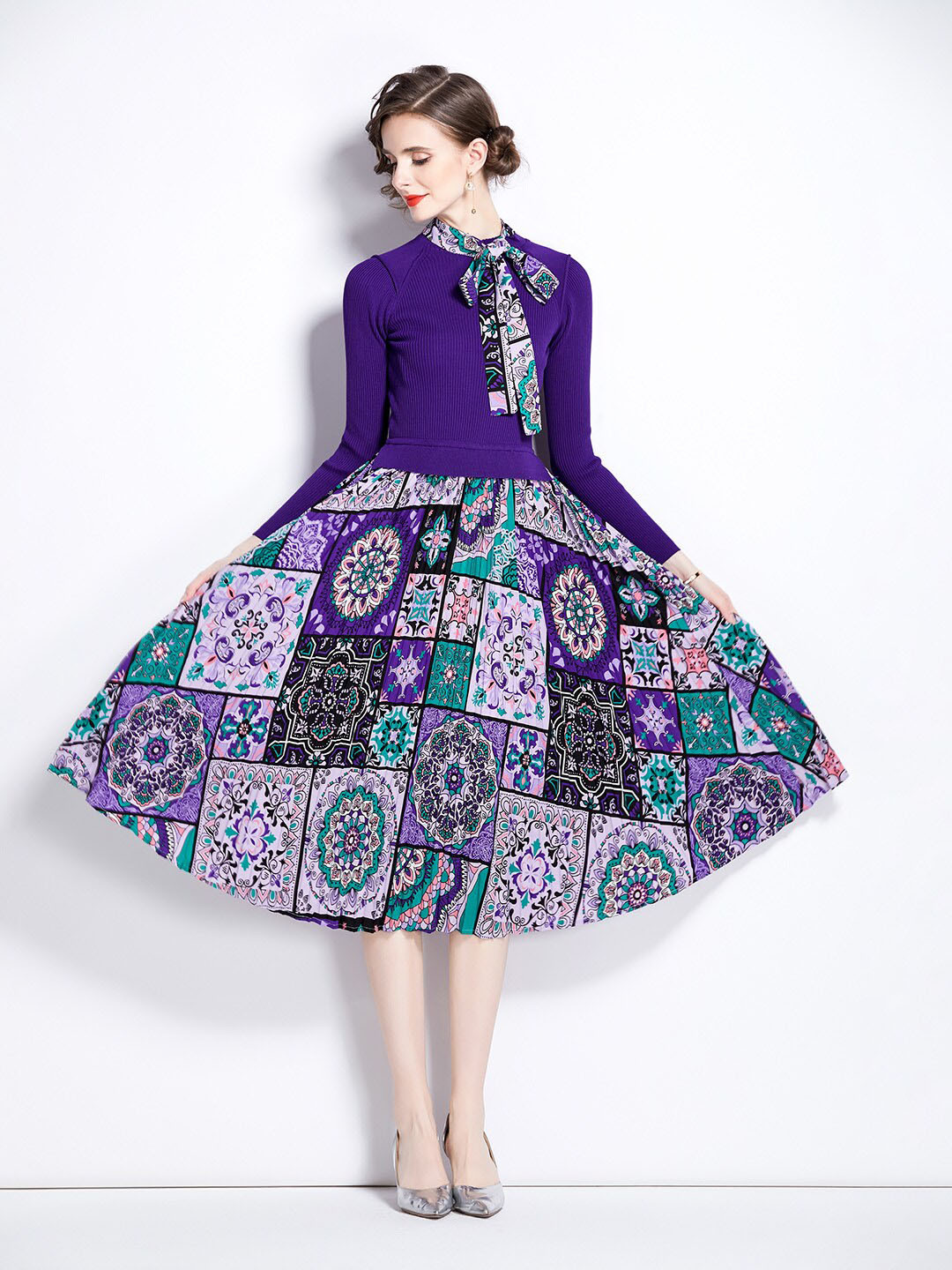 

JC Collection Ethnic Motifs Printed Fit & Flare Midi Dress, Purple
