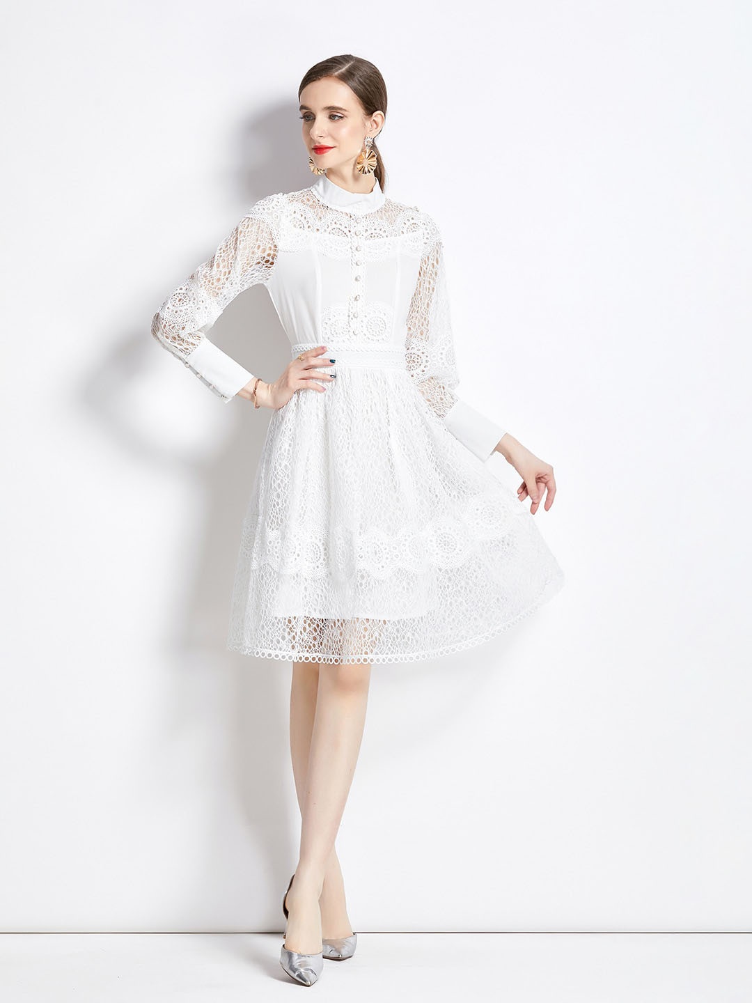 

JC Collection Self Design Fit & Flare Dress, White