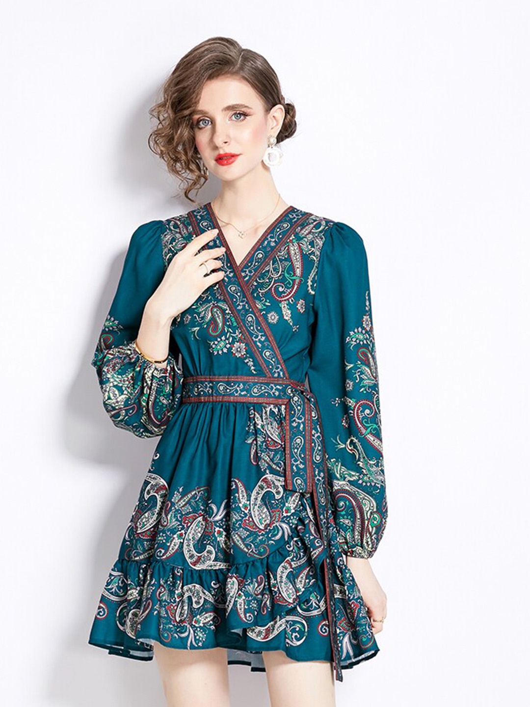 

JC Collection Floral Printed V-Neck Fit & Flare Mini Dress, Green