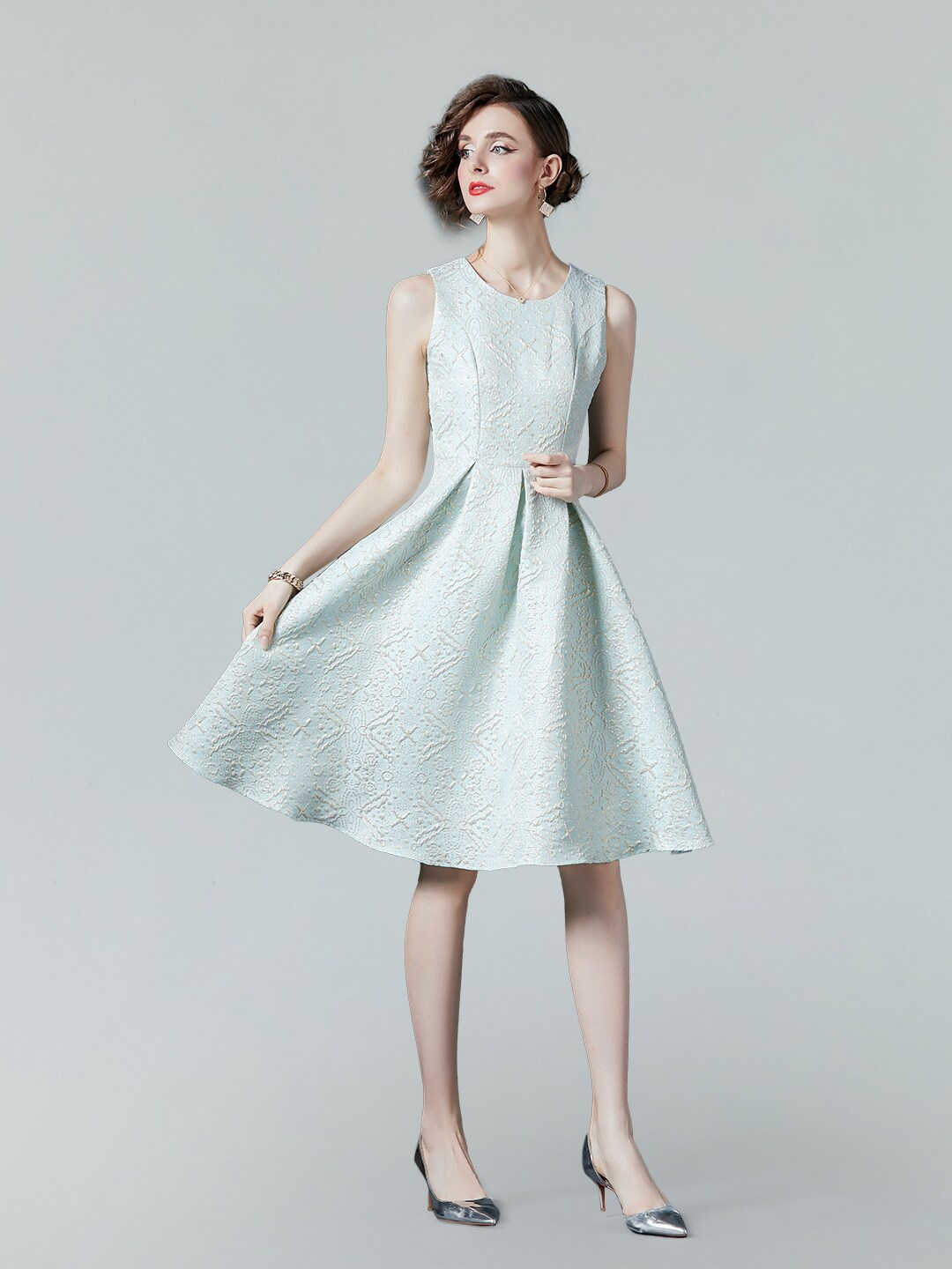 

JC Collection Self Design Fit & Flare Dress, Grey