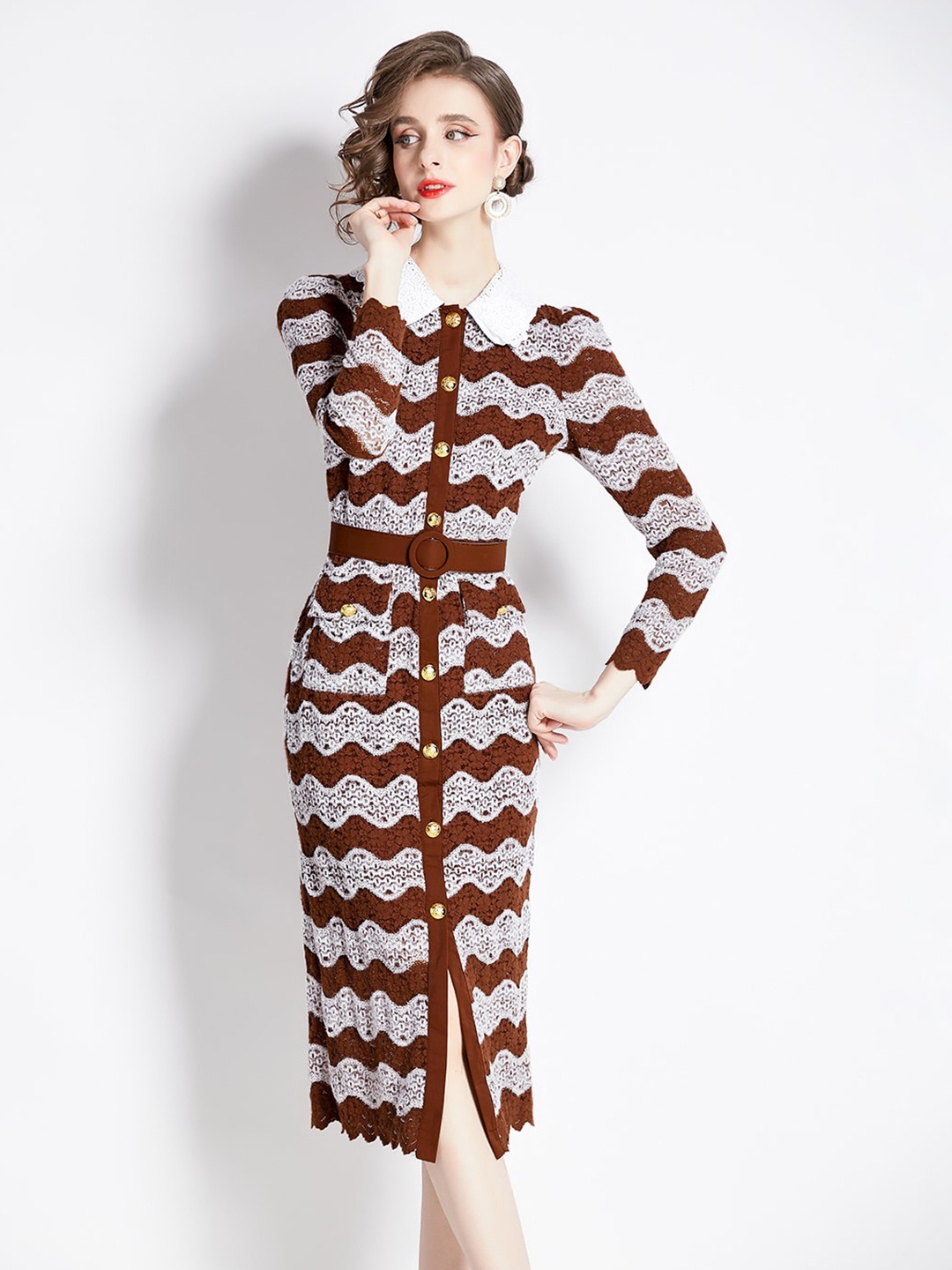 

JC Collection Self Design Bodycon Midi Dress, Coffee brown