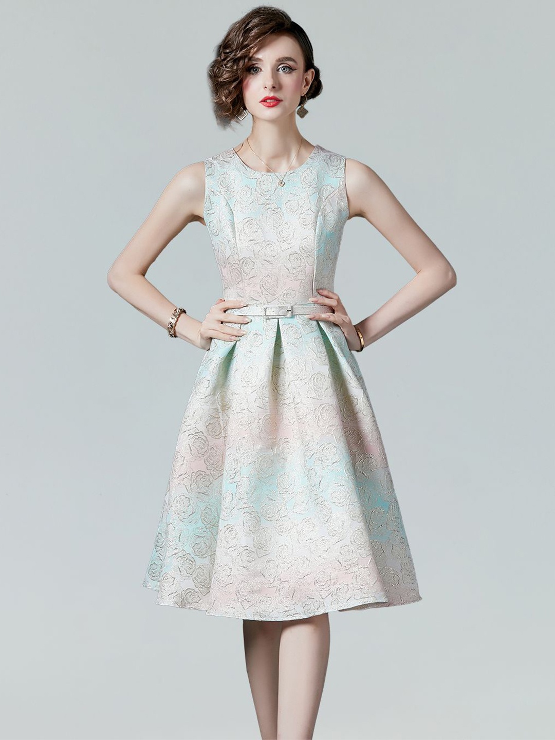 

JC Collection Floral Printed Fit & Flare Dress, Beige