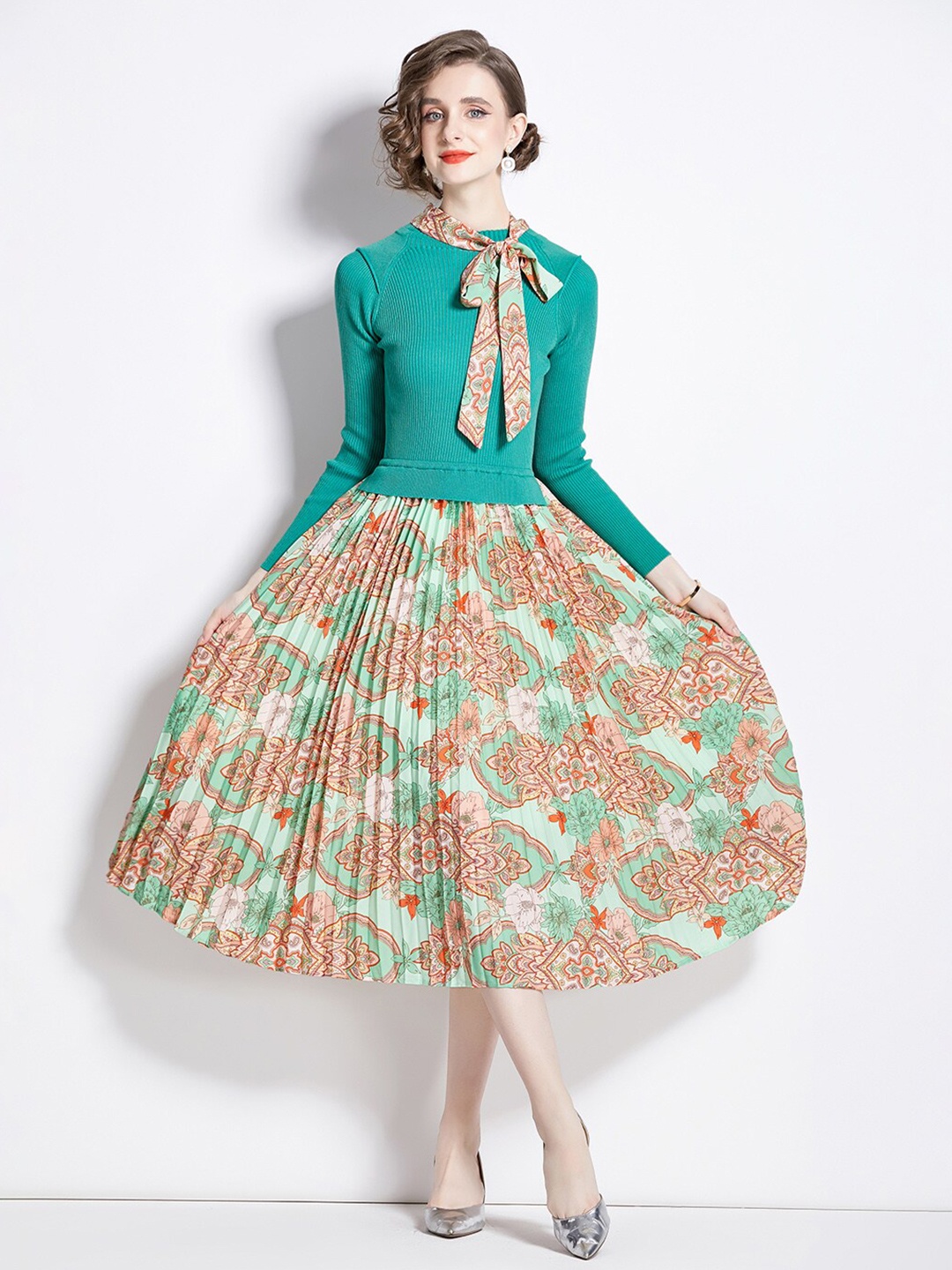 

JC Collection Floral Printed Fit & Flare Midi Dress, Green