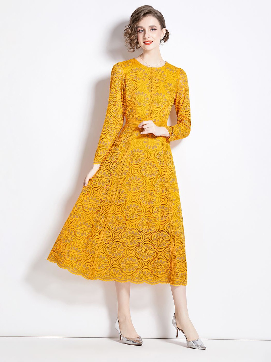 

JC Collection Self Design A-Line Midi Dress, Yellow