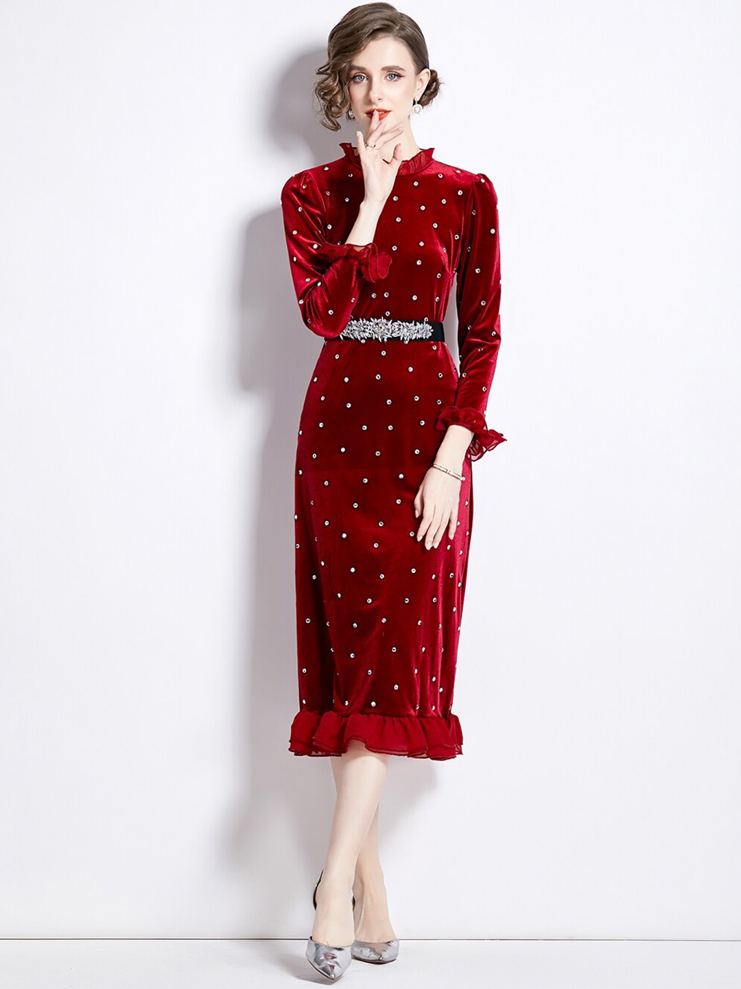 

JC Collection Embellished Bodycon Midi Dress, Maroon