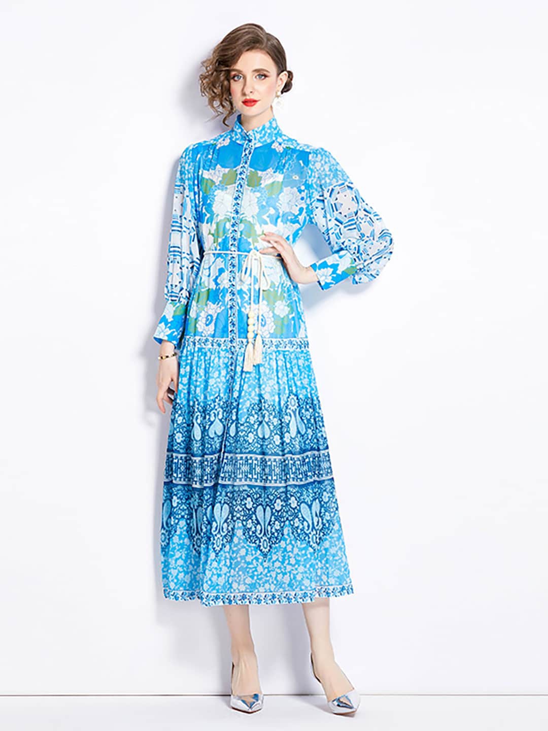

JC Collection Ethnic Motifs Printed A-Line Midi Dress, Blue