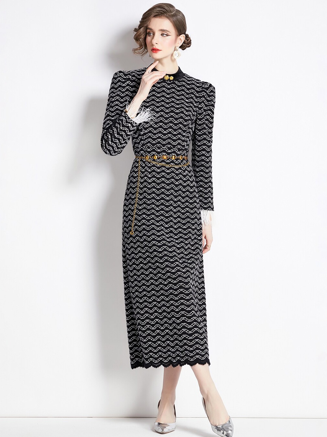 

JC Collection Geometric Printed Sheath Midi Dress, Black