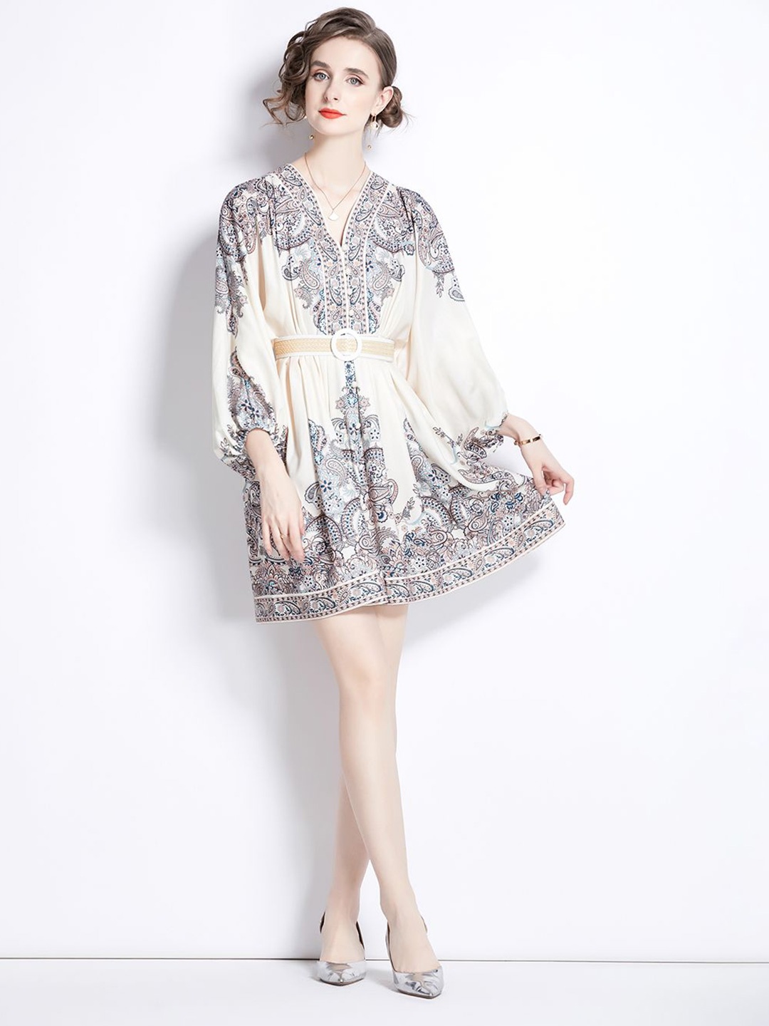 

JC Collection Ethnic Motifs Printed Fit & Flare Dress, White