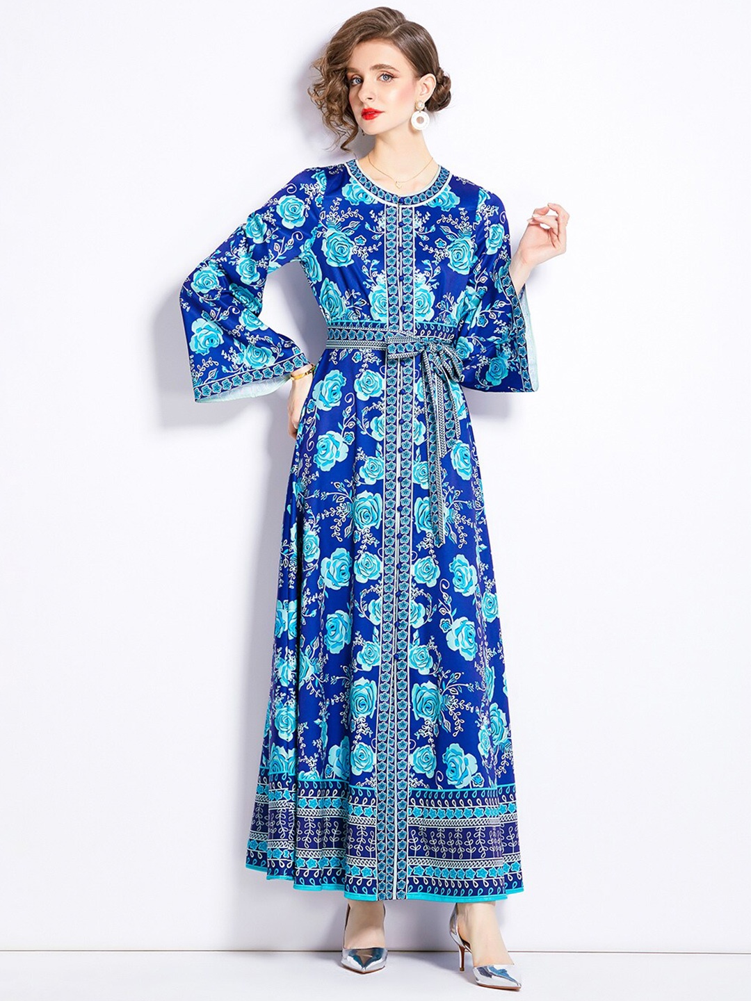 

JC Collection Floral Printed Flared Sleeve Maxi Dress, Blue