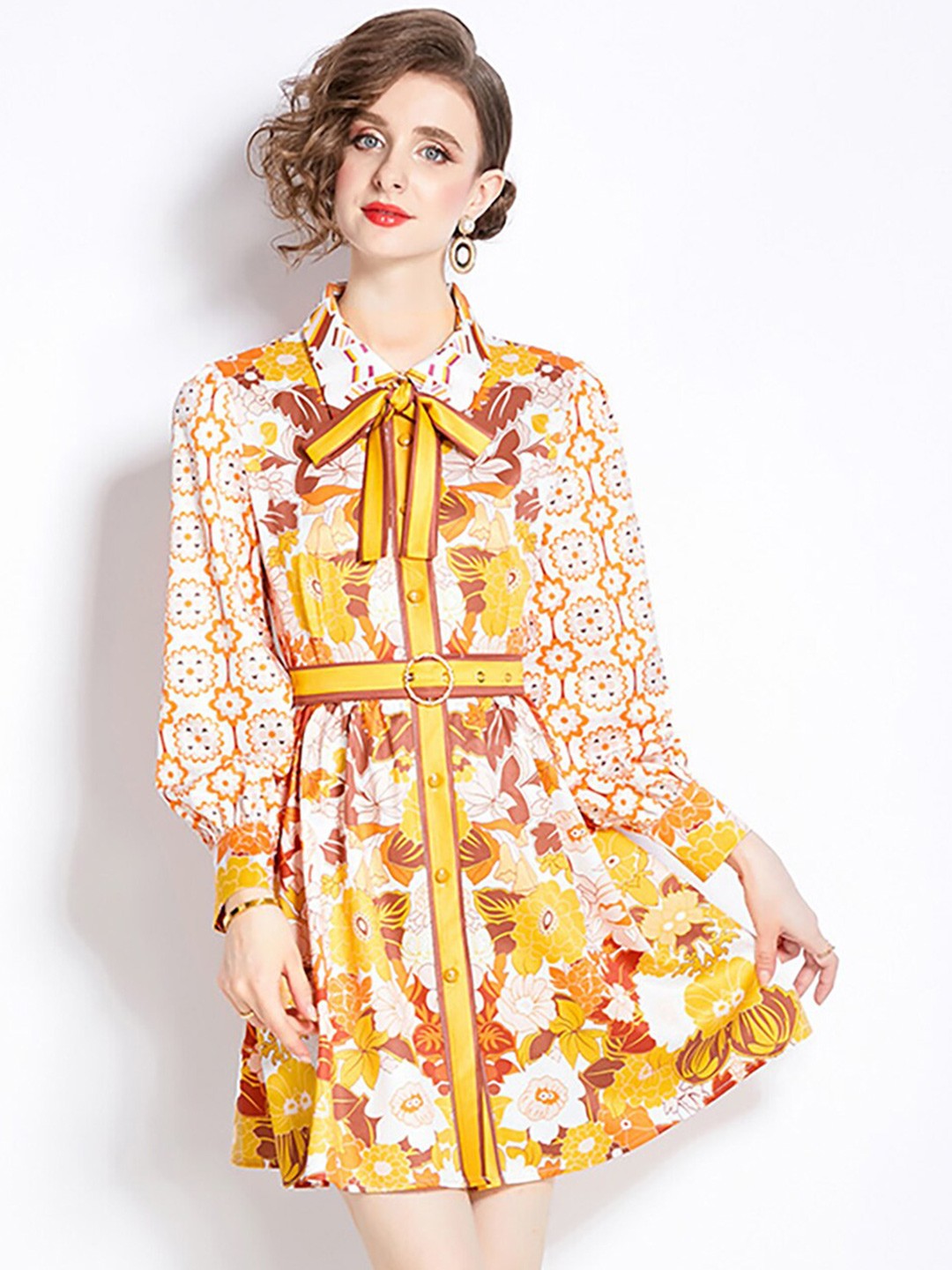 

JC Collection Floral Printed Fit & Flare Mini Dress, Yellow
