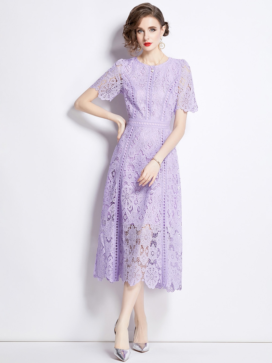 

JC Collection Floral Self Design A-Line Midi Dress, Purple