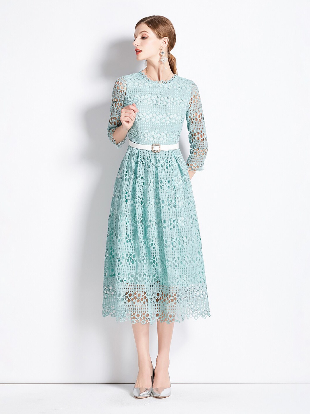 

JC Collection Self Design Fit & Flare Midi Dress, Green