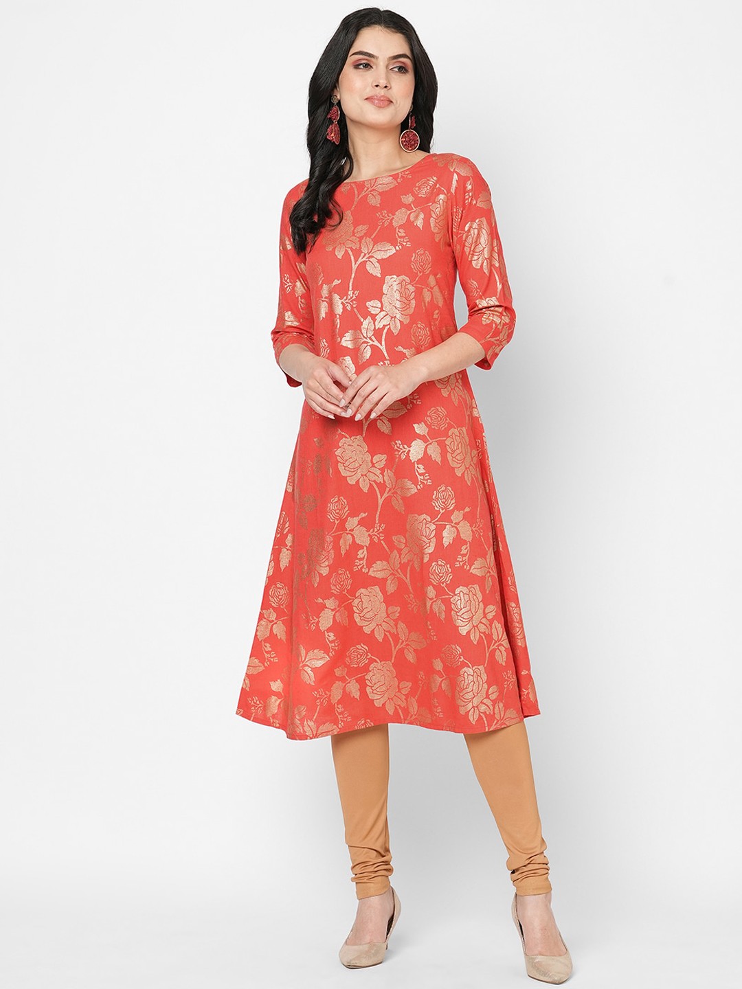 

Hashtag Be Floral Printed Kurta, Coral
