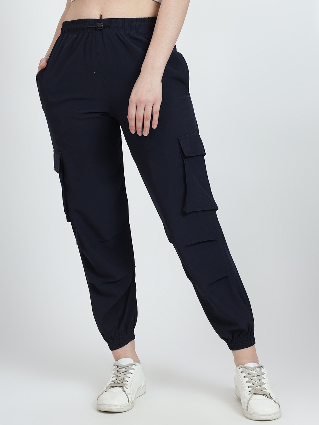 

TABADTOD Relaxed Loose Fit High-Rise Cargos Trousers, Navy blue