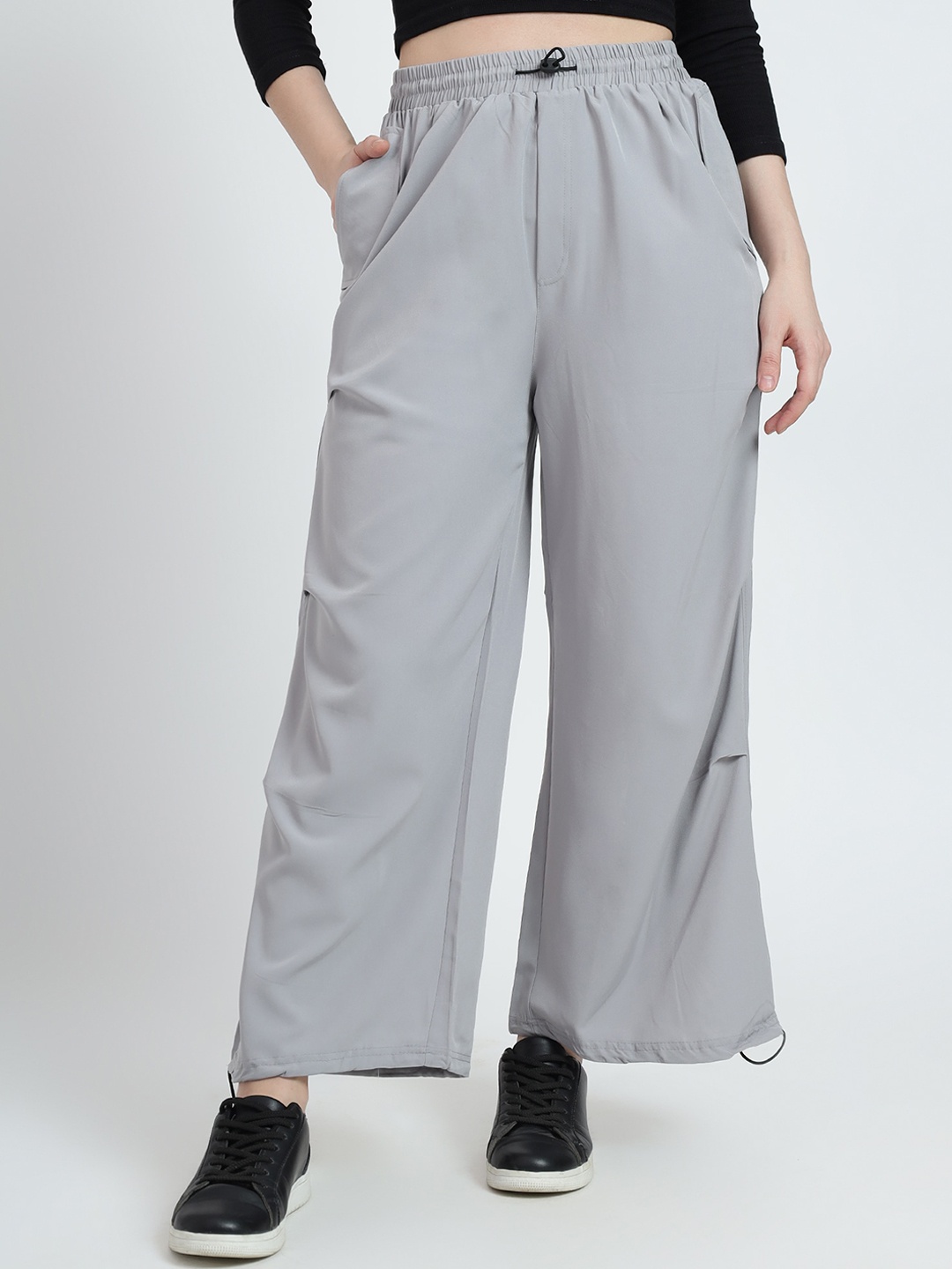 

TABADTOD Relaxed Loose Fit High-Rise Cargos Trousers, Grey