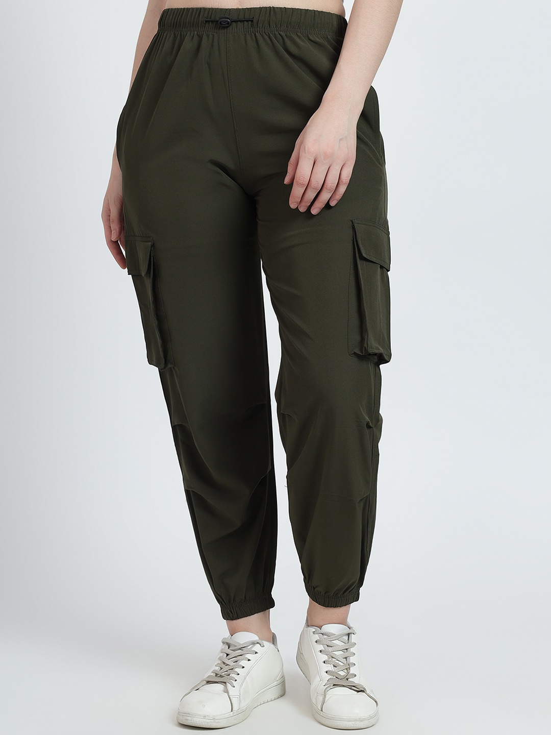 

TABADTOD Loose Fit High-Rise Cargos Trousers, Olive