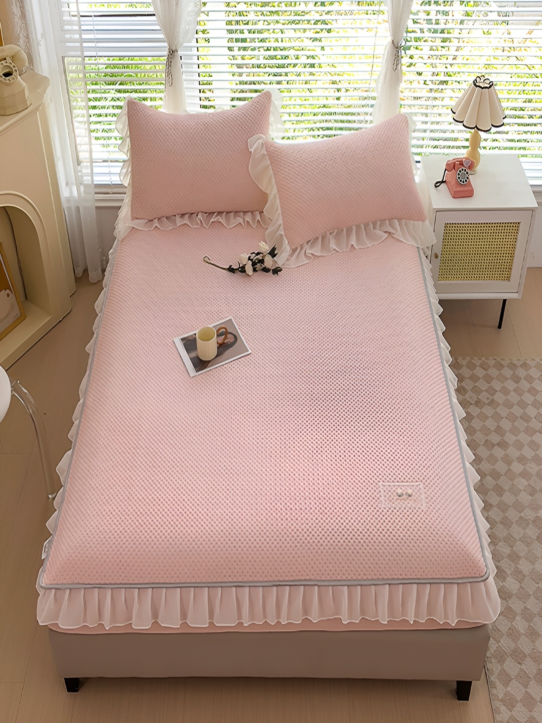 

JC HOME Pink 160 TC Fitted King Bedsheet with 2 Pillow Covers