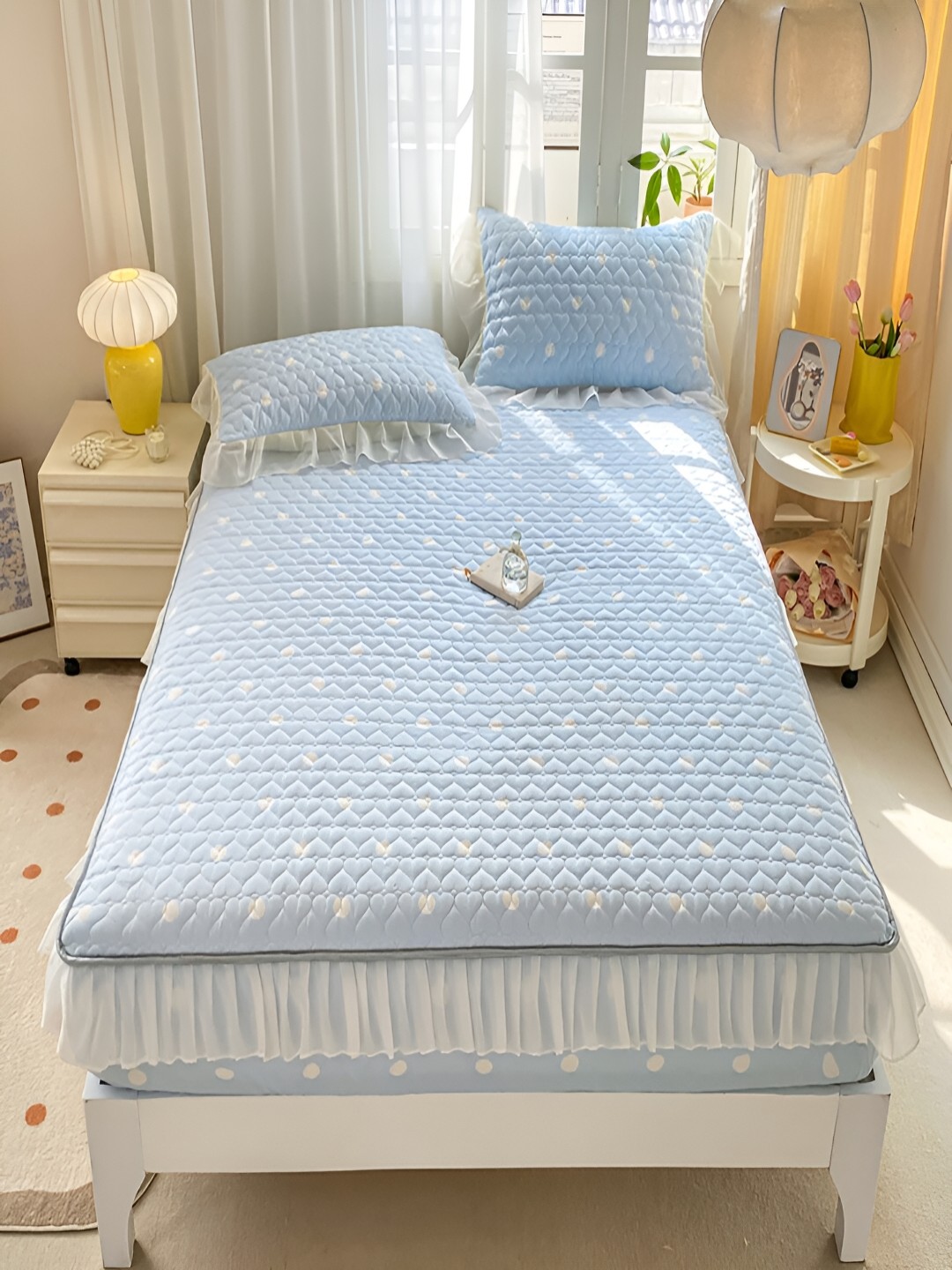 

JC HOME Blue & White Abstract 160 TC Fitted King Bedsheet with 2 Pillow Covers