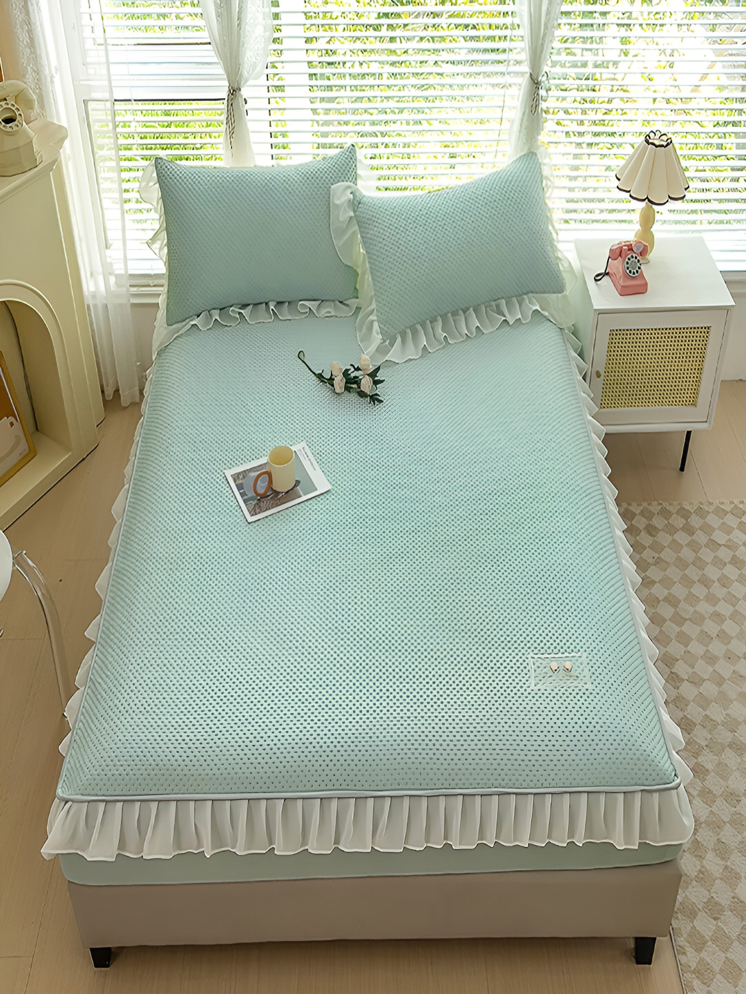 

JC HOME Blue 160 TC Fitted King Bedsheet with 2 Pillow Covers