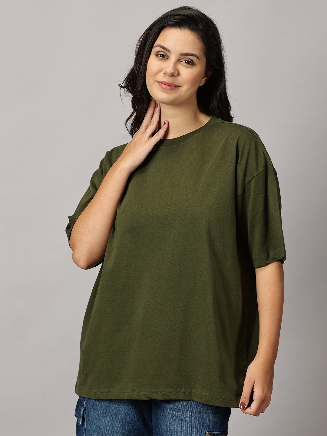 

THE HOLLANDER Women Drop-Shoulder Sleeves Pure Cotton Oversized T-shirt, Sea green