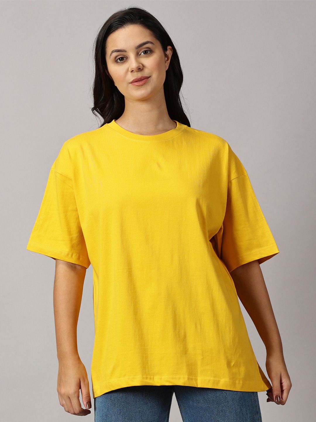 

THE HOLLANDER Women Cotton Round Neck Oversized T-shirt, Gold