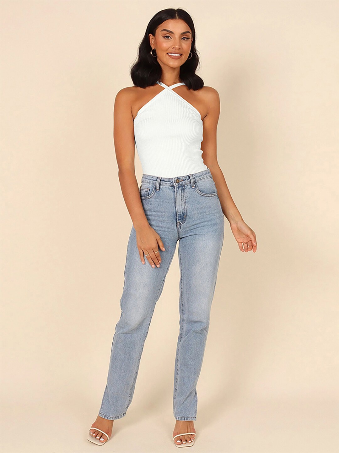 

JC Mode Halter Neck Fitted Crop Top, White