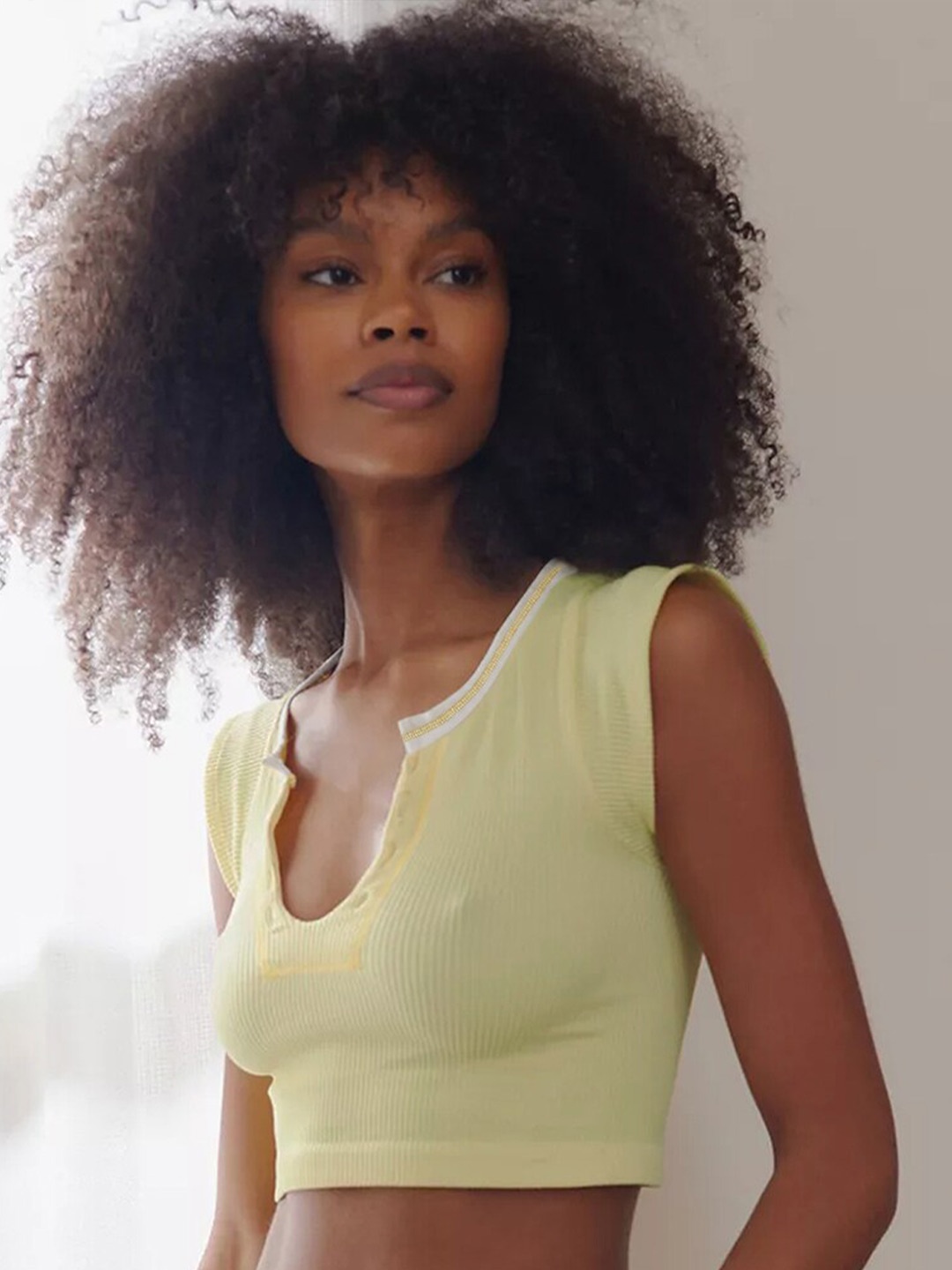 

JC Mode Round Neck Sleeveless Crop Top, Yellow
