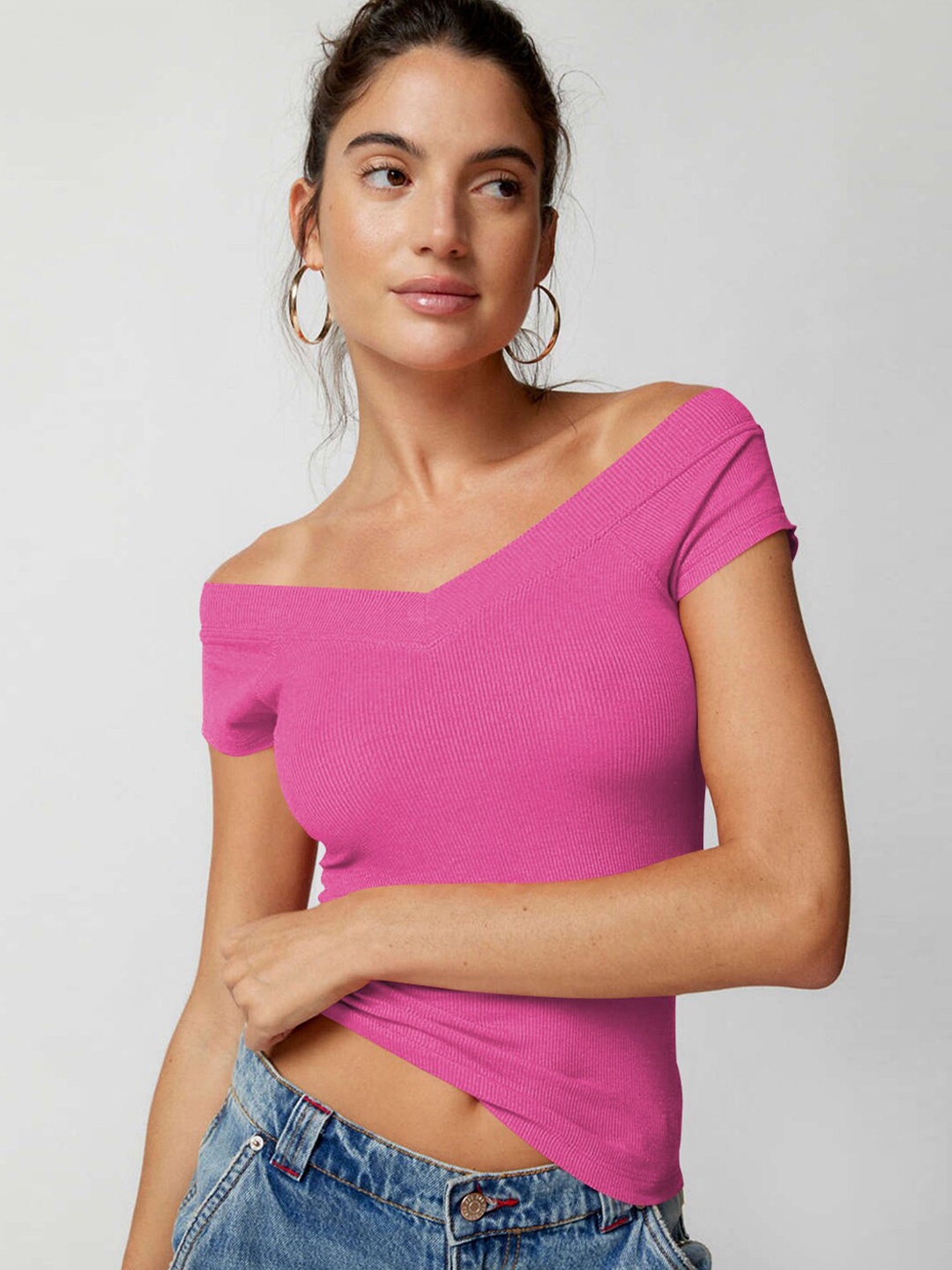 

JC Mode Women Off-Shoulder Knits Crop Top, Rose