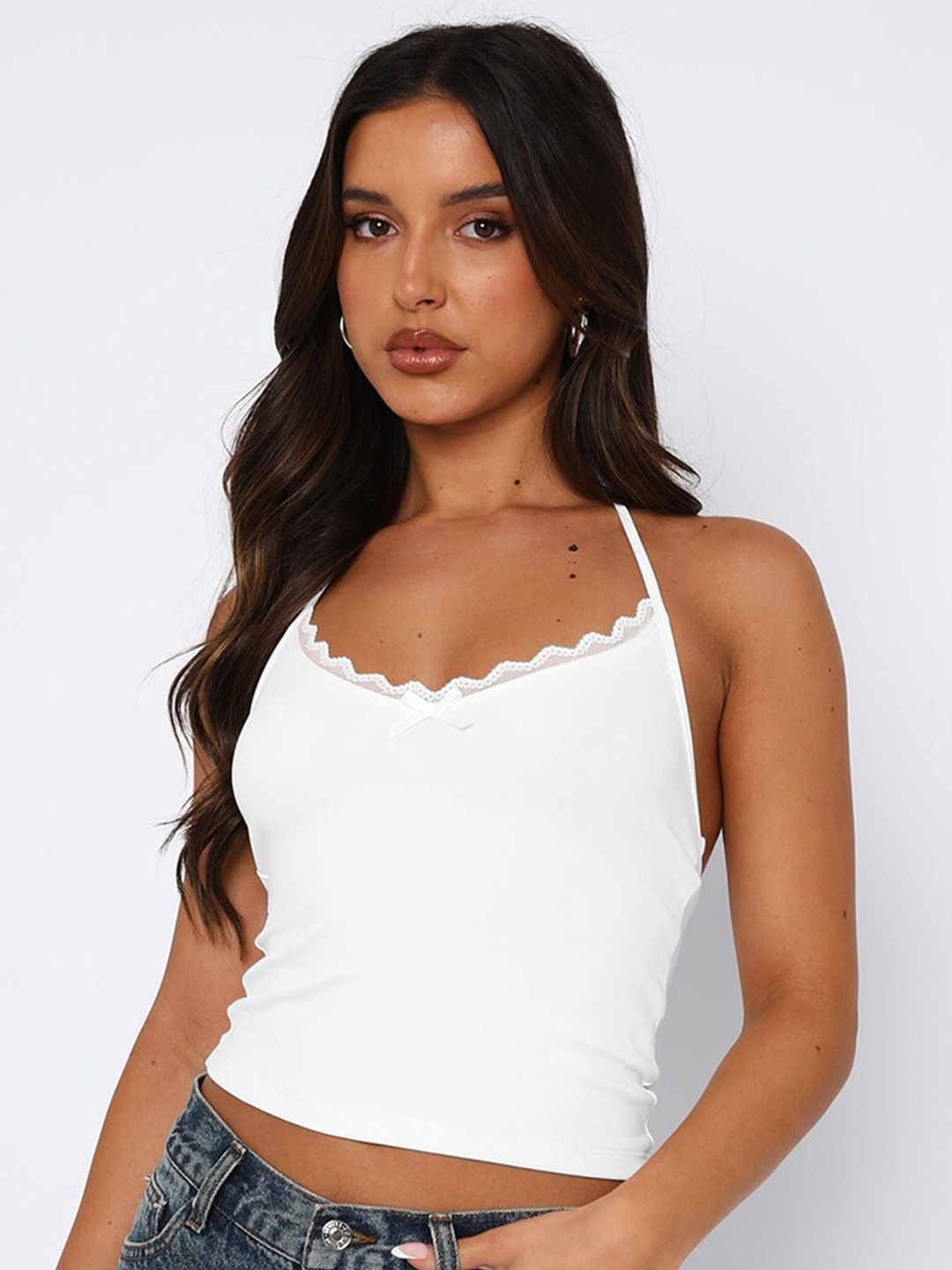 

JC Mode Women Solid Halter Neck Fitted Top, White