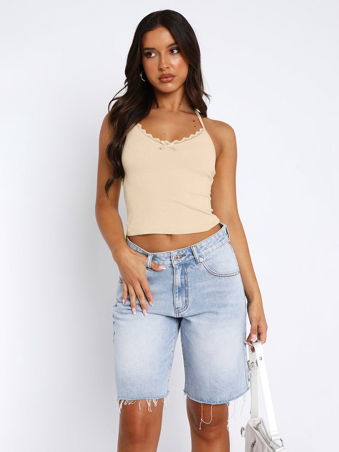 

JC Mode Women Solid Crop Top, Beige