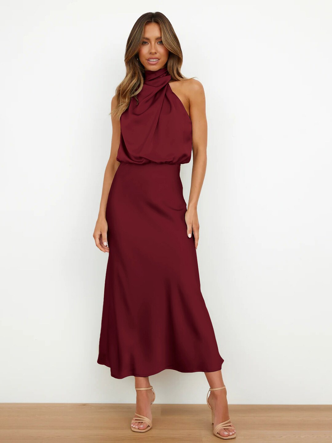 

JC Mode Mock Neck Maxi Dress, Maroon