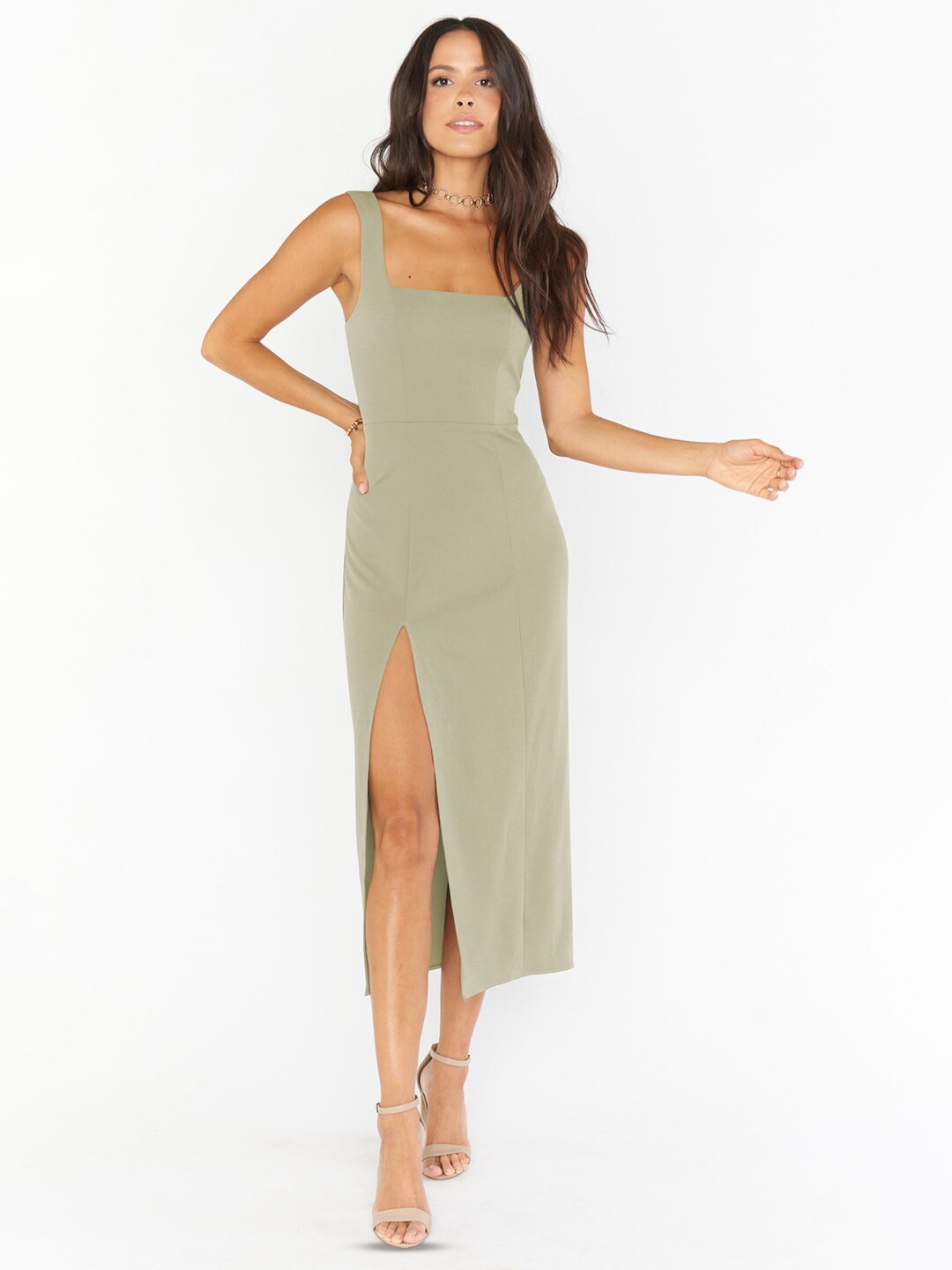 

JC Mode Square Neck Sheath Midi Dress, Green