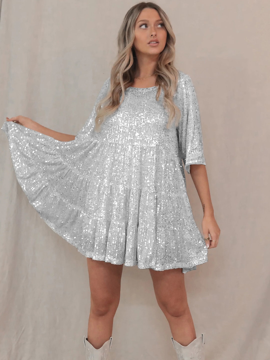 

JC Mode Sequin Embellished A-Line Dress, Silver