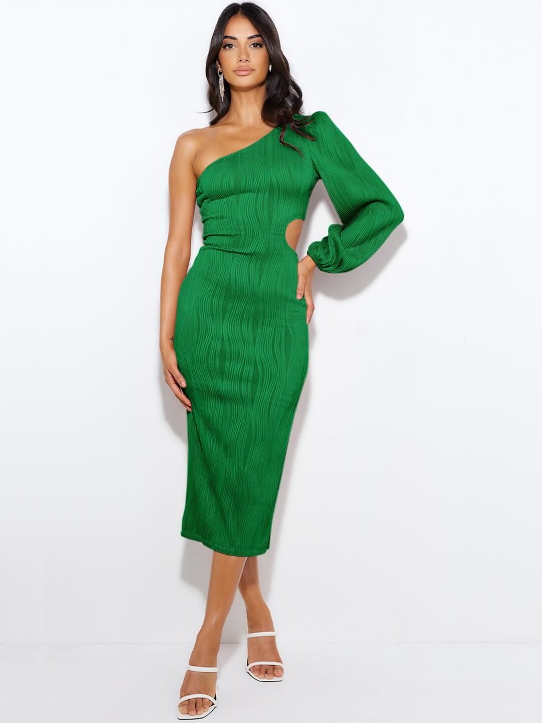 

JC Mode One Shoulder Sheath Midi Dress, Green