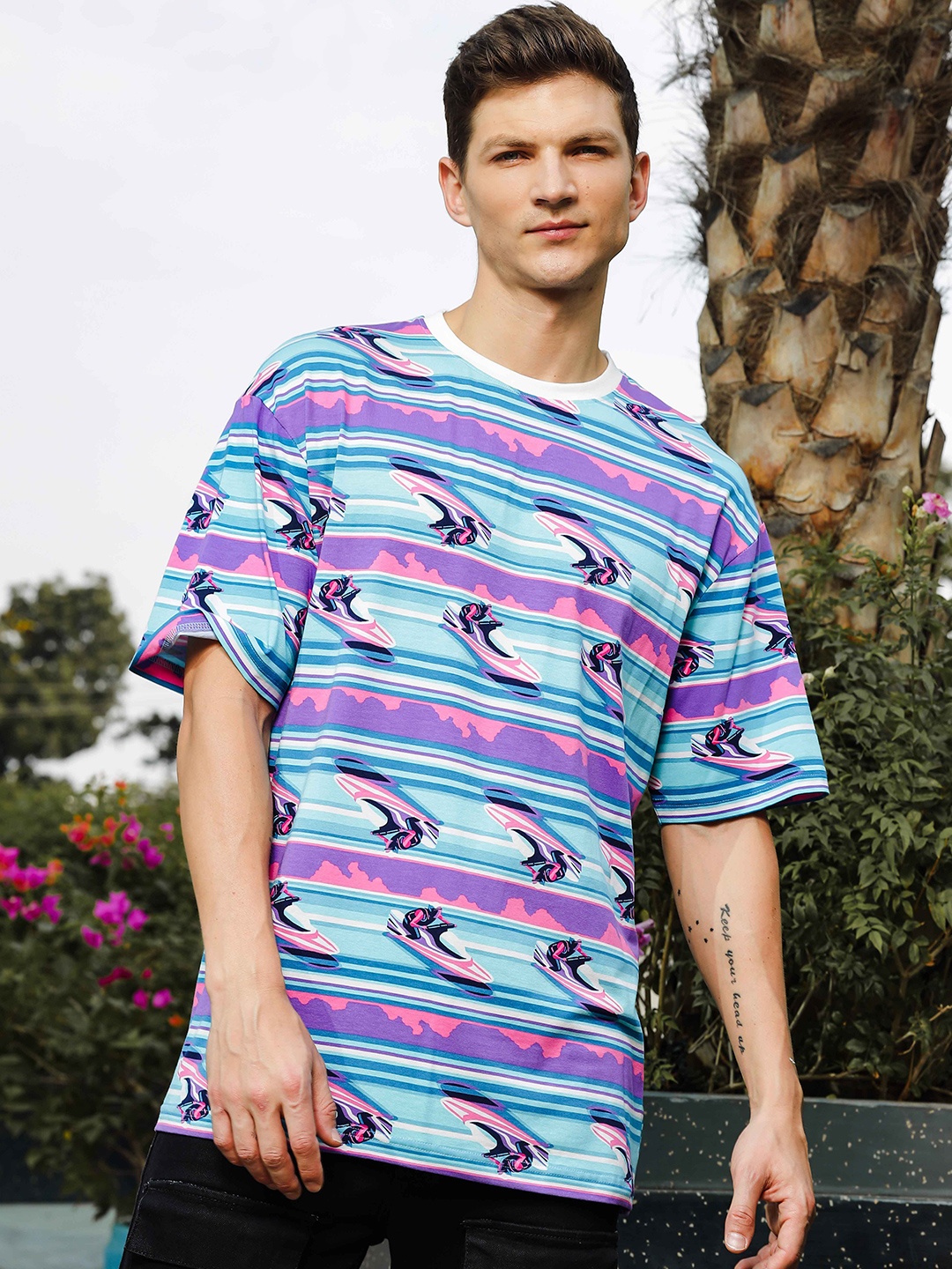 

TOMHIDDLE Printed Round Neck T-shirtirt, Blue