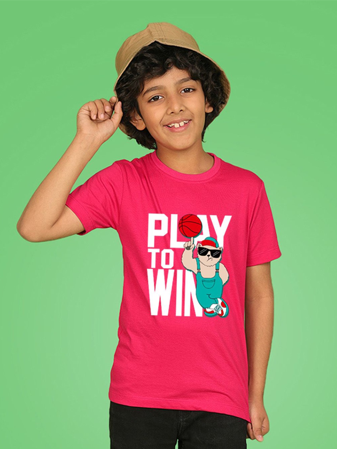 

NUSYL Boys Round Neck Graphic Printed T-shirt, Pink