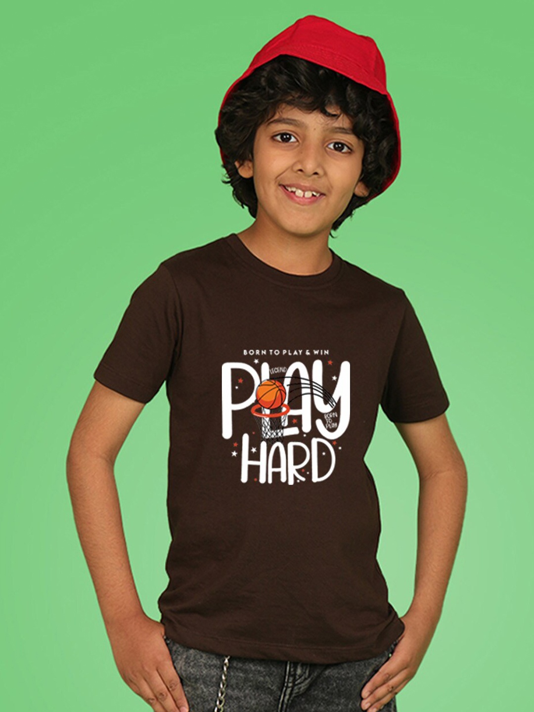 

NUSYL Boys Typography Printed Round Neck T-shirt, Brown