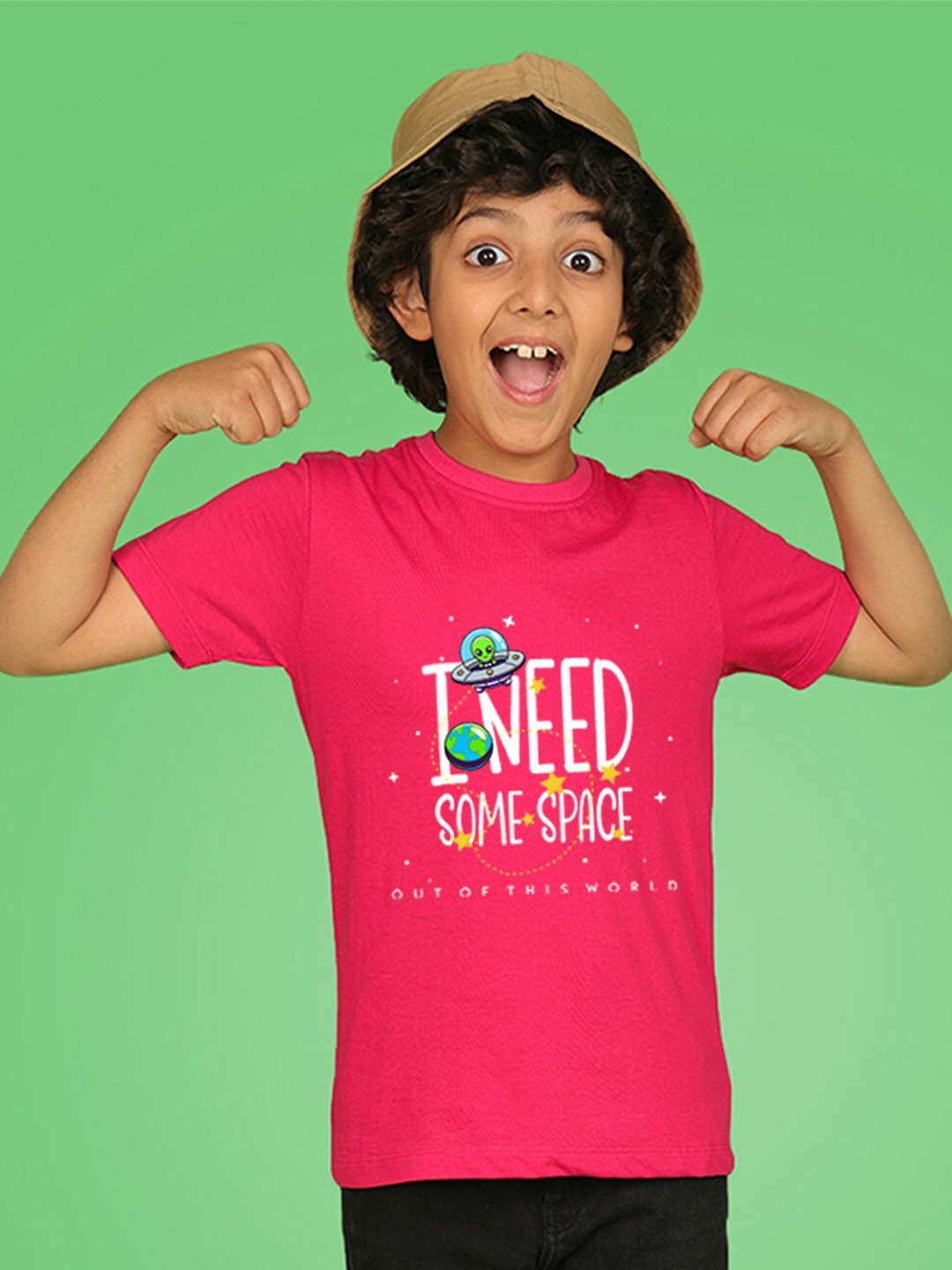 

NUSYL Boys Graphic Printed Round Neck T-shirt, Pink