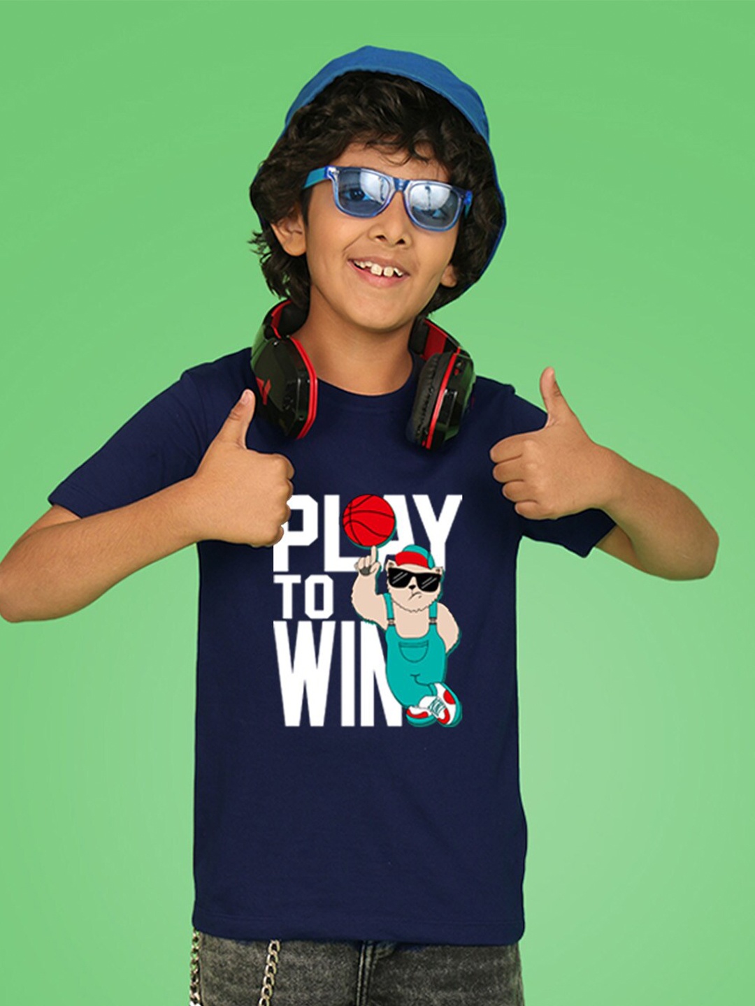 

NUSYL Boys Graphic Printed Round Neck T-shirt, Navy blue