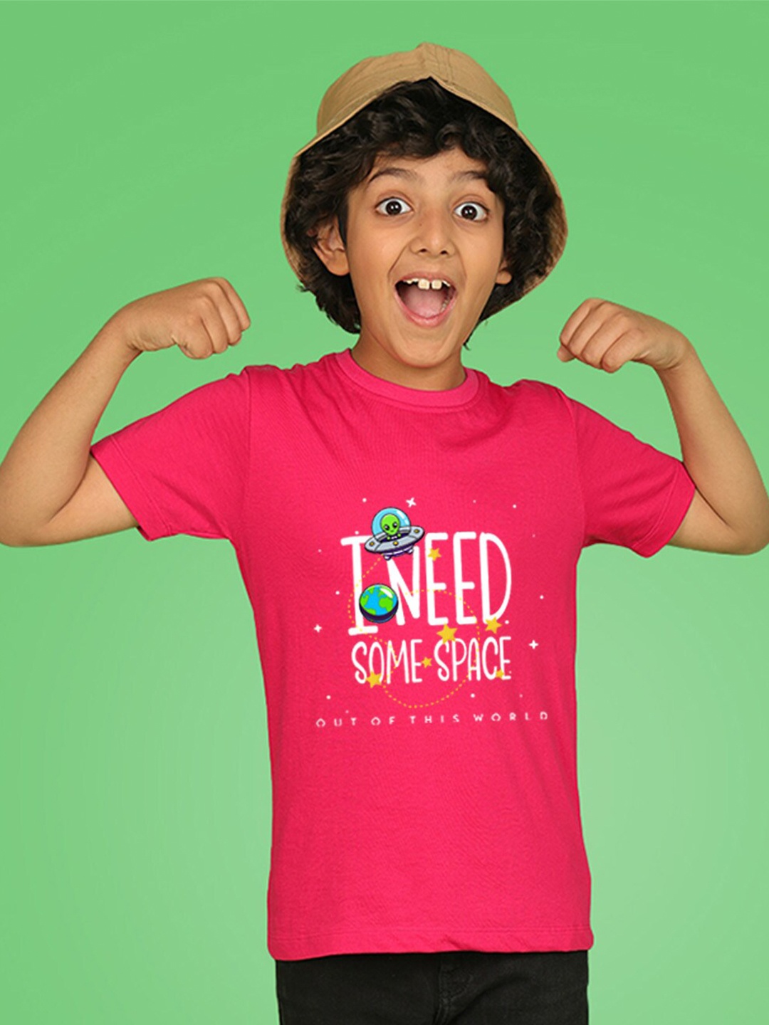 

NUSYL Boys Typography Printed Round Neck T-shirt, Pink