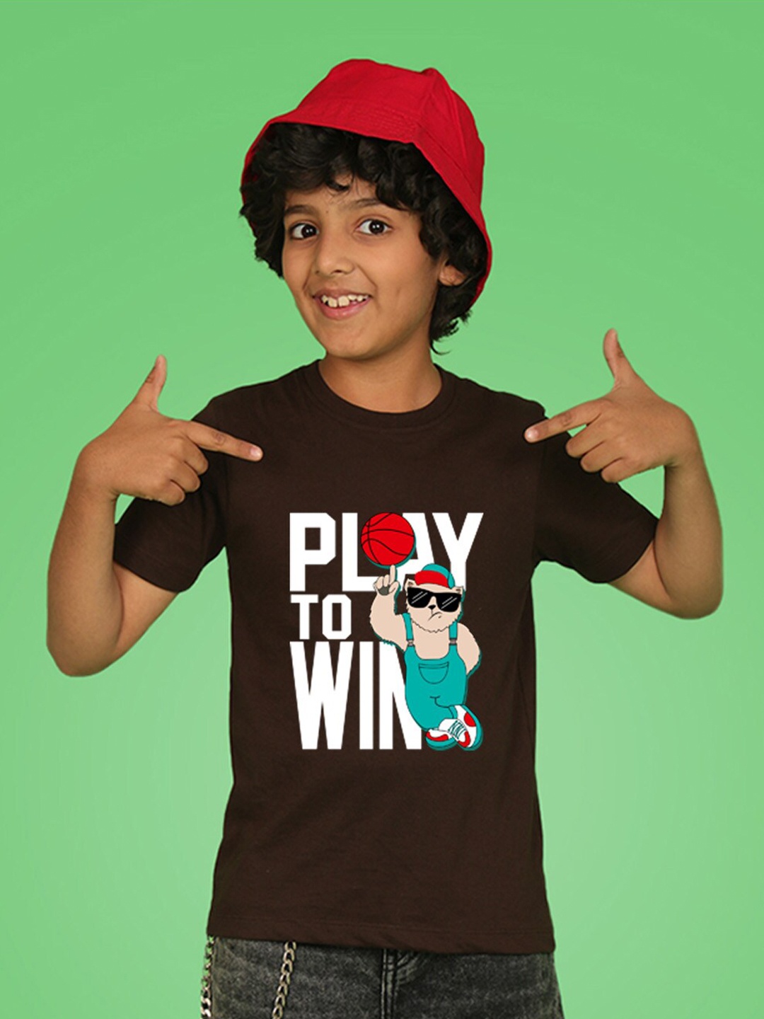 NUSYL Boys Round Neck Typography Printed T-shirt, Brown