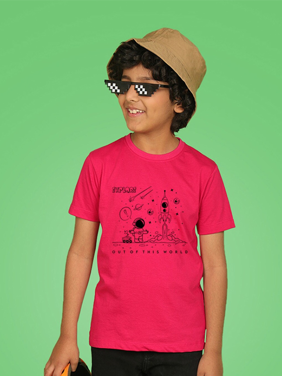 

NUSYL Boys Graphic Printed Round Neck T-shirt, Pink