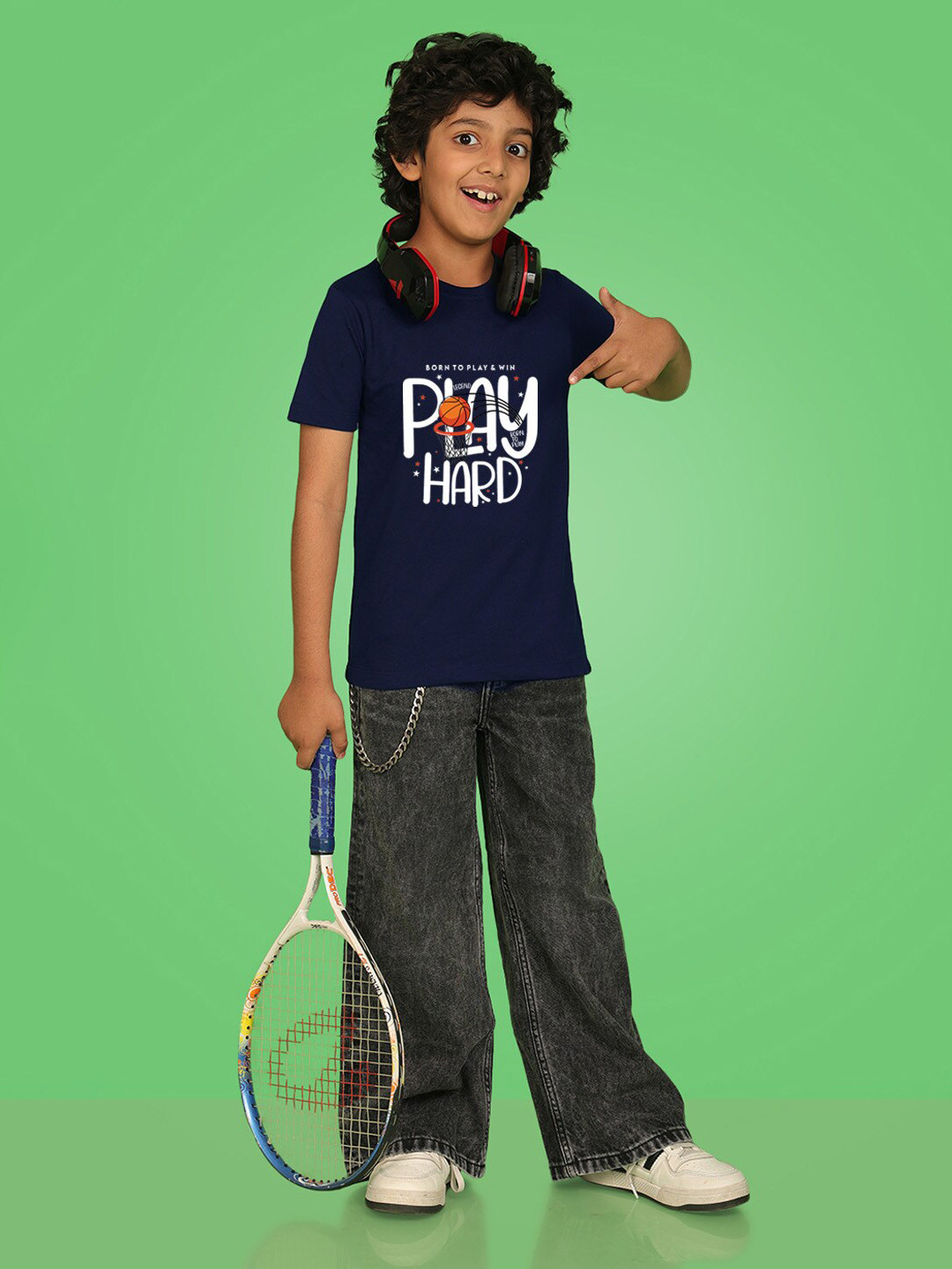 

NUSYL Boys Typography Printed Round Neck T-shirt, Navy blue